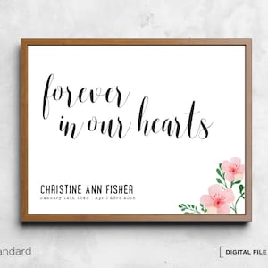 Personalised Memorial Wall Art Condolence Art Print Gift In Loving Memory Sign Forever In Our Heart Download Printable Corjl Funeral Sign image 1