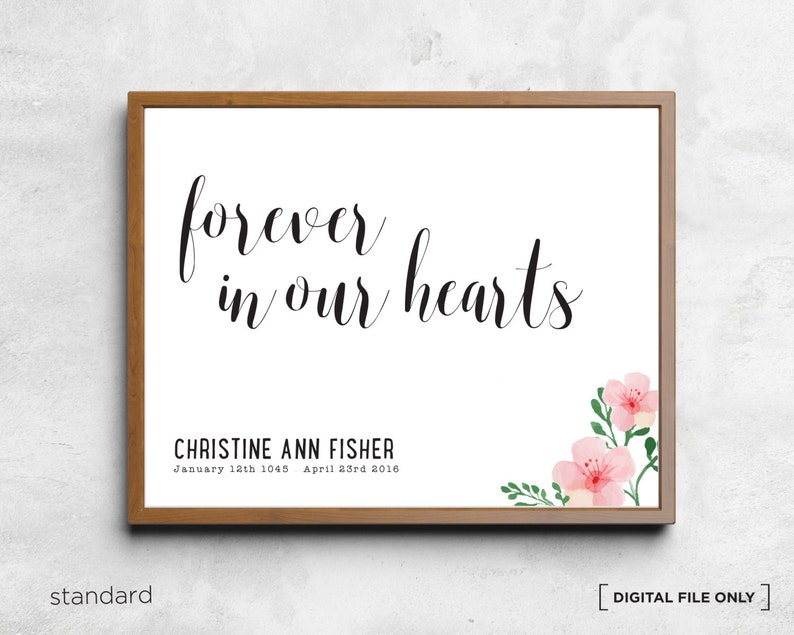 Personalised Memorial Wall Art Condolence Art Print Gift In Loving Memory Sign Forever In Our Heart Download Printable Corjl Funeral Sign image 1