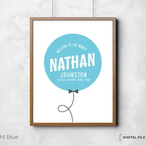 Impresión de nacimiento personalizada Arte con el nombre del bebé Anuncio de nacimiento Decoración de la habitación del bebé Arte de pared Archivo digital Descarga de plantilla imprimible Corjl