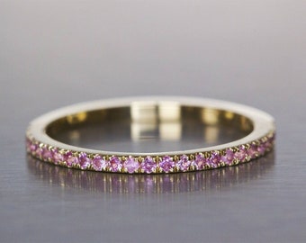 Pink Eternity Ring, Pink Wedding Ring, Pink Wedding Band, Sapphire Wedding Band, Pink Sapphire Ring, Unique Eternity Ring, 14K, 18K Ring