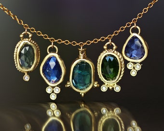 Tanzanite Necklace, Gemstone Diamond Necklace, Solid Gold Gemstone Necklace, Genuine Gemstone Necklace, Diamond Statement Necklace, 18K, 14K