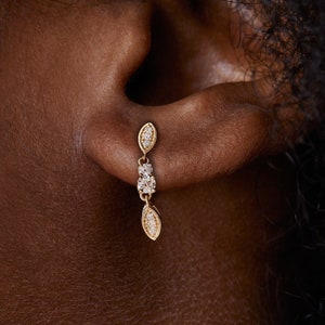 Orecchini pendenti con diamanti, orecchini da sposa con diamanti 14k, orecchini pendenti a forma di marquise, orecchini con ciondolo di diamanti, orecchini pendenti in oro massiccio