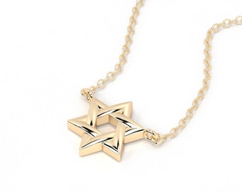Star Of David Necklace, Jewish Pendant Gold, Bat Mitzvah Gift, Jewish Star Necklace, Kabbalah Jewelry, Magen David Necklace, Judaica Jewelry