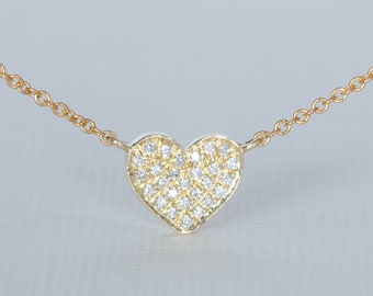 Diamond Heart Necklace, Diamond Heart Pendant, 14K Gold Diamond Heart, Solid Gold Heart Necklace, Heart Charm Necklace, 14K Heart Pendant