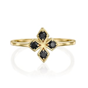 Black Diamond Ring, 14K Black Ring, Black Anniversary Ring, Unique Diamond Ring, Solid Gold Black Diamonds Ring image 1