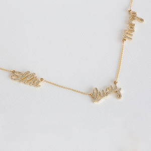 Collar con nombre de 14 quilates, collar con nombre de niño, collar con nombre de 18 quilates, collar de diamantes personalizado, collar con nombre de diamantes, collar con tres nombres
