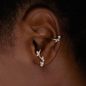 Unique Diamond Earrings, 14K Bridal Earring, Modern Diamond Earring, Solid Gold Earrings Stud, Diamond Climber Earring, Boho Diamond Earring