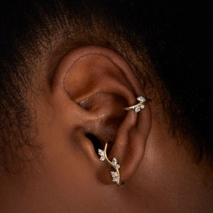 Dainty Ear Cuff, diamond wrap earrings, Cartilage Diamond Earrings, Non Pierced Ear Cuff, 14K Ear Cuff, Diamond Ear Cuff, Single Half Pair
