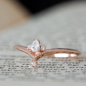 Unique Diamond Ring, Pear Diamond Ring, Antique Engagement Ring, Alternative Engagement Ring, Filigree Engagement Ring, Edwardian Ring, 18K image 1