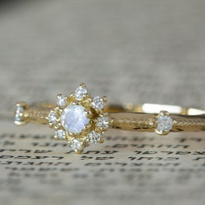 Moonstone Wedding Ring, Moonstone Engagement Ring, Moonstone Diamond Ring, 14K Moonstone Ring, Moonstone Bridal Ring, Unique Moonstone Ring