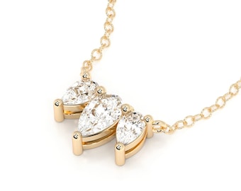 Anniversary Diamond Necklace, Dainty Diamond Necklace, Push Gift Necklace, 3 Stone Diamond Necklace, 14K Lab Diamond Pendant