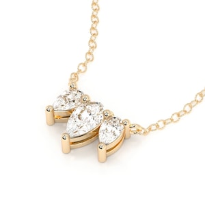 Anniversary Diamond Necklace, Dainty Diamond Necklace, Push Gift Necklace, 3 Stone Diamond Necklace, 14K Lab Diamond Pendant 14K Yellow gold
