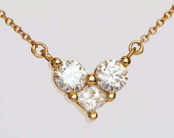 Diamond Heart Necklace, Solid Gold 14K Heart Shape Pendant, An Anniversary Gift Set With Moissanite Or Natural Diamonds