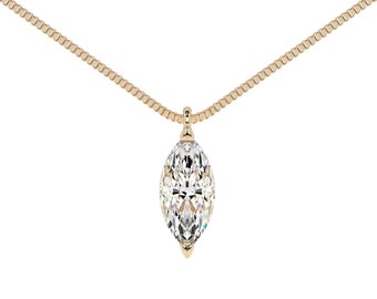 Solitaire Necklace, 14K Solild Gold Pendant, Dainty Bridal Necklace, 1CT Classic Diamond Necklace, Lab Diamond Pendant, Anniversary Necklace