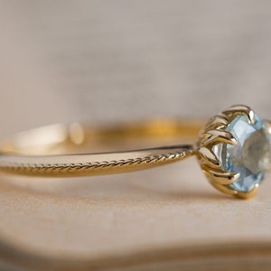 Blue Engagement Ring, Antique Engagement Ring, Aquamarine Engagement Ring, Yellow Gold, Vintage Inspired, Art Nouveau 18K, 14K Gemstone Ring