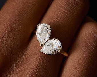 Two Stone Engagement Ring, Pear Diamond Ring, Heart Diamond Ring, Double Stone Ring, Toi Et Moi Engagement Ring