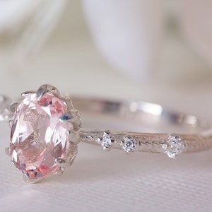 Morganite Engagement Ring, Morganite Diamond Ring, Morganite 14K Ring, Rose Gold Morganite Bridal Ring, 18K Morganite Engagement Ring