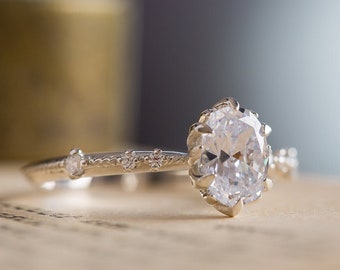Moissanite Engagement Ring, White Gold Moissanite Ring, Forever One Moissanite Engagement Ring, Oval Moissanite, Vintage Inspired, 14K / 18K