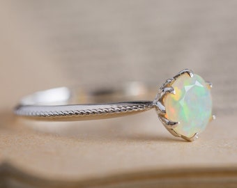 Alternative Engagement Ring, Opal Engagement Ring, Boho Engagement Ring, White Gold Opal Ring, Antique Opal Ring, Opal Anniversary Ring, 14K