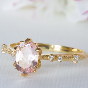 Pink Diamond Engagement Ring, Pink Bridal Ring, Pink Gemstone Wedding Ring, Pink Diamond Bridal Ring, Pink Tourmaline Engagement Ring, 18K