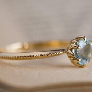 Blue Engagement Ring, Antique Engagement Ring, Aquamarine Engagement Ring, Yellow Gold, Vintage Inspired, Art Nouveau 18K, 14K Gemstone Ring image 1
