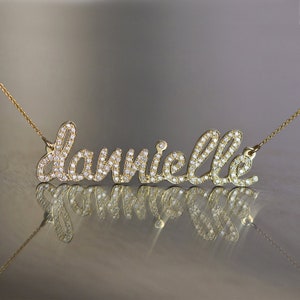 Collar con nombre de diamante, collar con nombre, collar con nombre personalizado, collar con nombre de oro macizo, collar con nombre personalizado, nombre de diamante, nombre de 18 quilates