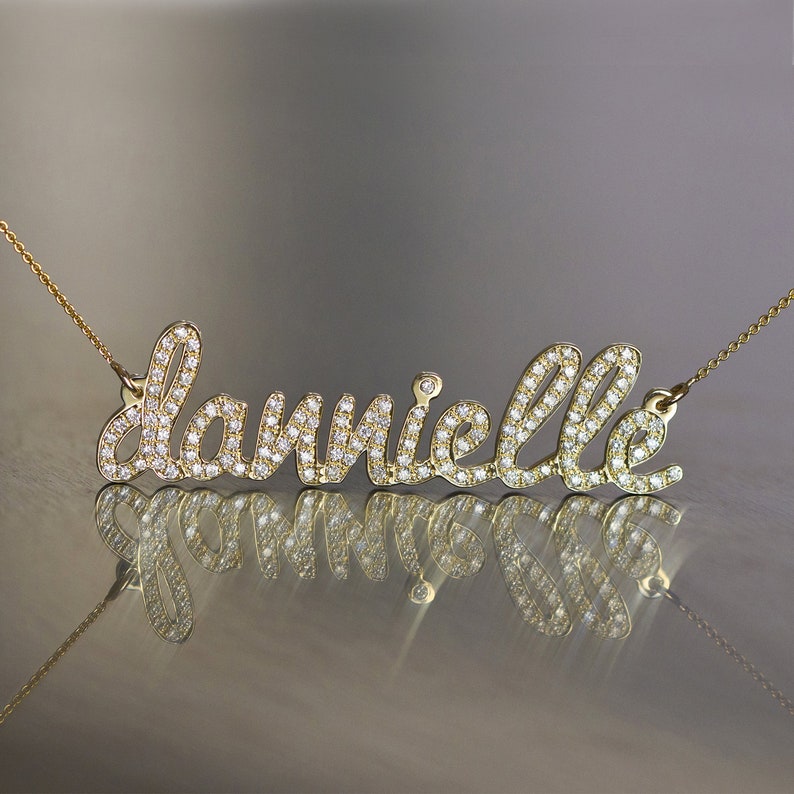 Diamond Name Necklace, Name Necklace, Personalized Name Necklace, Solid Gold Name Necklace, Custom Name Necklace, Diamond Name, 18K name image 1