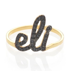 Anillo personalizado, Anillo de nombre personalizado, Anillo de nombre personalizado, Anillo de nombre, Anillo de diamante negro, Anillo de cumpleaños personalizado, Anillos de madres 14K