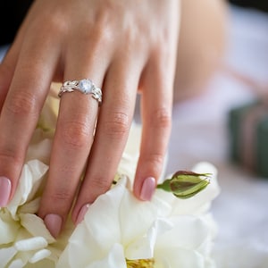 Unique Engagement Ring Rose Gold, Victorian Engagement Ring, Diamond Leaves Moissanite Ring, Floral Ring, 14K, 18K, Vintage Inspired Flower image 5