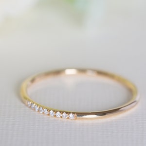 Minimalist Diamond Ring, Delicate Diamond Ring, Thin Diamond Ring, 14K Solid Gold White Diamonds Ring, Choose the Number of Diamonds to Set