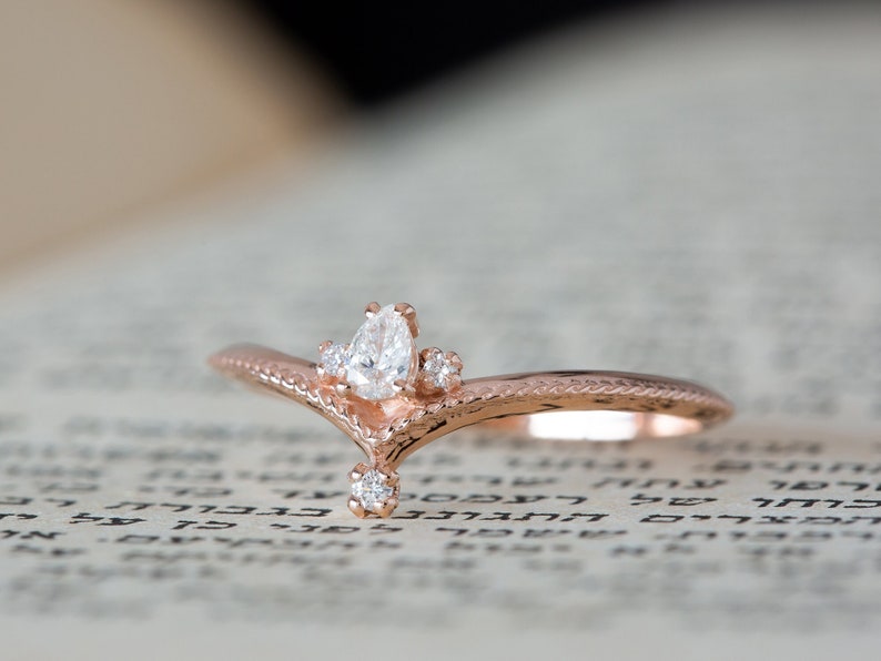 Unique Diamond Ring, Pear Diamond Ring, Antique Engagement Ring, Alternative Engagement Ring, Filigree Engagement Ring, Edwardian Ring, 18K image 1