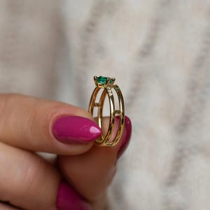 Pierścionek zaręczynowy ze szmaragdem, pierścionek z diamentem i szmaragdem, pierścionek z naturalnym szmaragdem, pierścionek ze szmaragdem 14K, alternatywna obrączka ślubna, obrączka ślubna w stylu boho, 18K zdjęcie 8