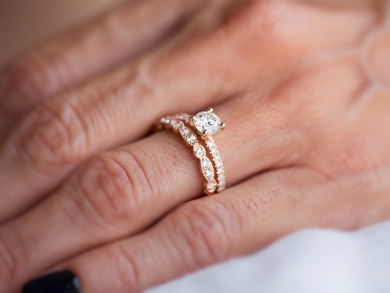 Moissanite Engagement Ring Set Moissanite Bridal Ring Set Etsy