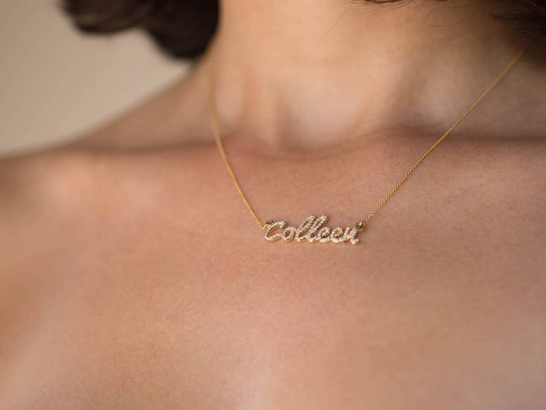 Diamond Name Necklace, Name Necklace, Personalized Name Necklace, Solid Gold Name Necklace, Custom Name Necklace, Diamond Name, 18K name image 2