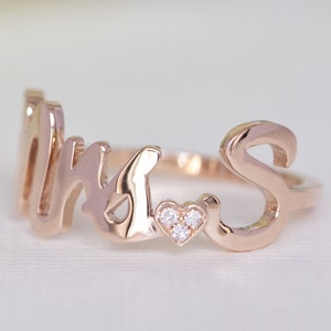 Anillo de señora, anillo de oro con inicial, anillo de diamantes de aniversario, anillo de diamantes personalizado, anillo de esposa, anillo de oro personalizado, anillo de oro personalizado, 18 quilates