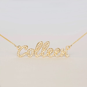 Diamond Name Necklace, Personalized Diamond Necklace, Solid Gold 14K Custom Necklace, Push Present, Personalized Christmas Gift