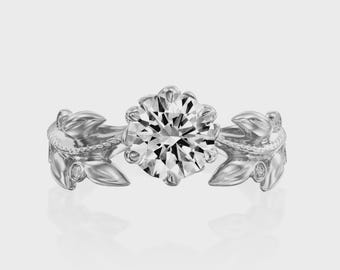 Vine Engagement Ring, Art Deco Engagement Ring Rose Gold, Vintage Inspired Art Nouveau Ring, Flower Moissanite Ring, 14K Moissanite, 18K