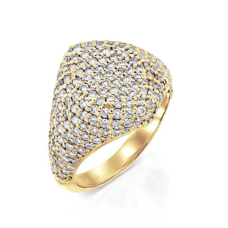 14k yellow gold signet ring set with white diamonds
