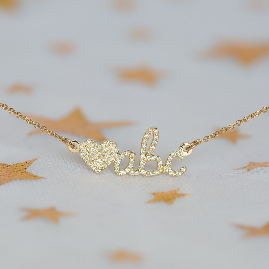 Personalized Diamond Necklace, Custom Name Necklace, Diamond Heart ...