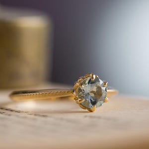 Blue Engagement Ring, Antique Engagement Ring, Aquamarine Engagement Ring, Yellow Gold, Vintage Inspired, Art Nouveau 18K, 14K Gemstone Ring image 3