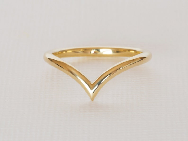 curved wedding ring, 14k stacking ring, Dainty Gold Ring, 14k curved ring, V Wedding Band, chevron 14k ring, Simple Gold Ring, gold nesting image 1