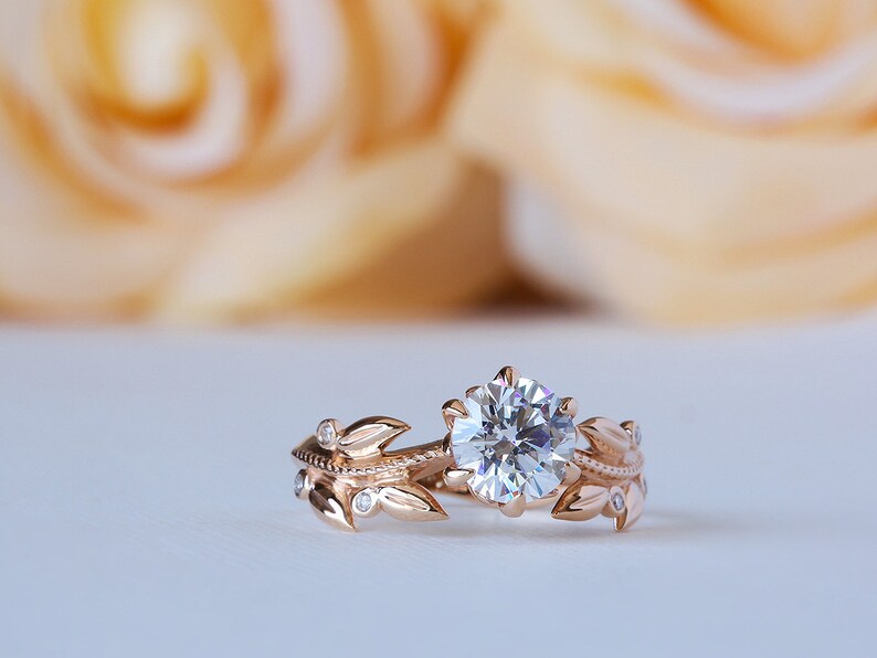 Flower Engagement Ring Leaves Engagement Ring Leaf Etsy