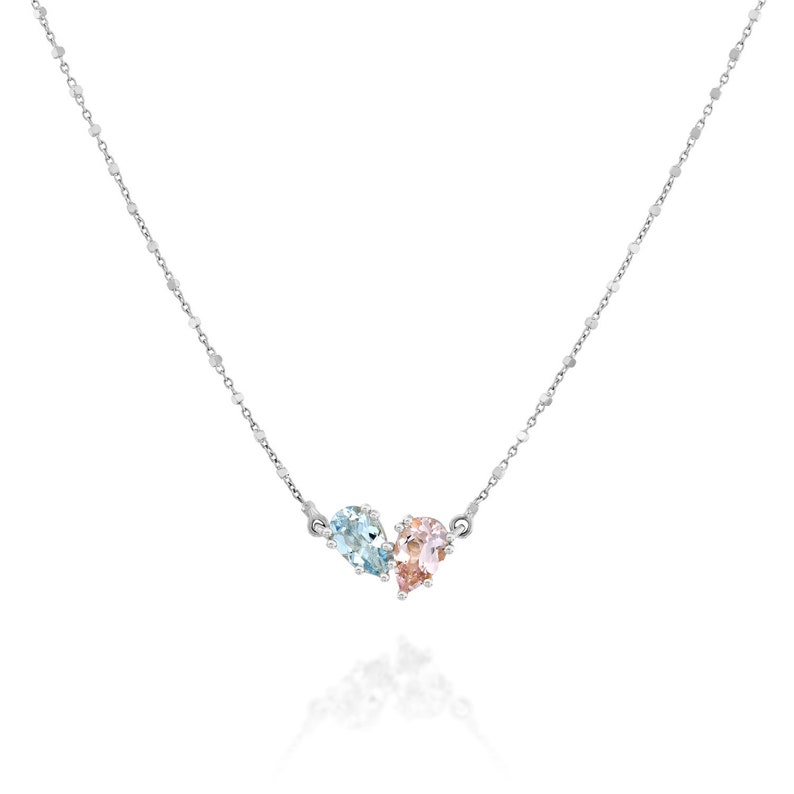 Solid Gold Gemstone Necklace, 14K Gemstone Pendant, Two Stone Necklace, Toi Et Moi Necklace, Morganite and Aquamarine Necklace image 6
