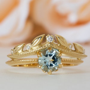 Leaves Wedding Ring, Leaf Wedding Ring, Leaves Gold Band, Gold Leaf Wedding Ring, Floral Wedding Band, Diamond Curved Wedding Band, 18K, 14K image 7