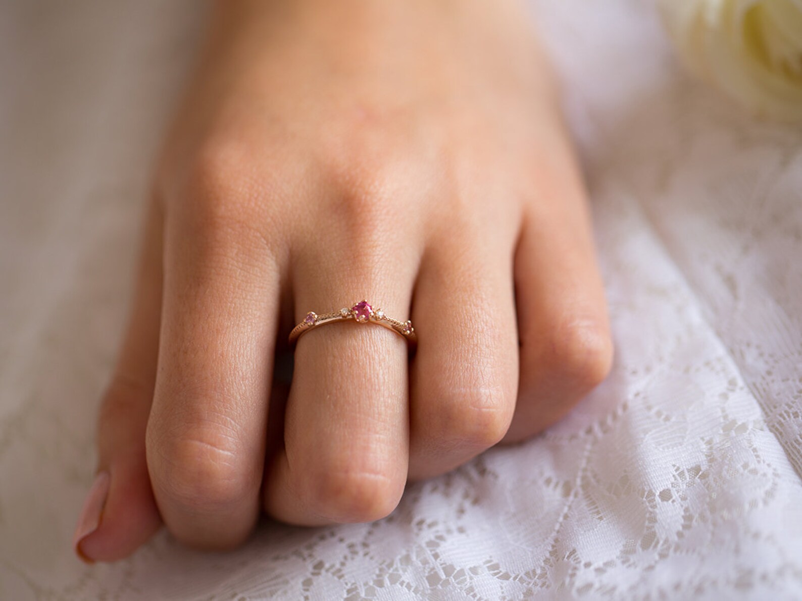 Pink Wedding Ring Pink Wedding Band Pink Sapphire Engagement Etsy