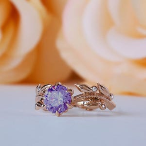 Amethyst Promise Ring, Amethyst Vintage Ring, Purple Wedding Ring, Amethyst Engagement Ring, Purple Promise Ring, Flower Amethyst Ring image 1