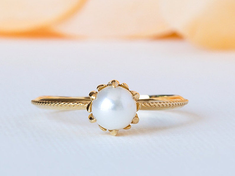 Pearl Engagement Ring Pearl Wedding Ring Pearl Bridal Ring Etsy