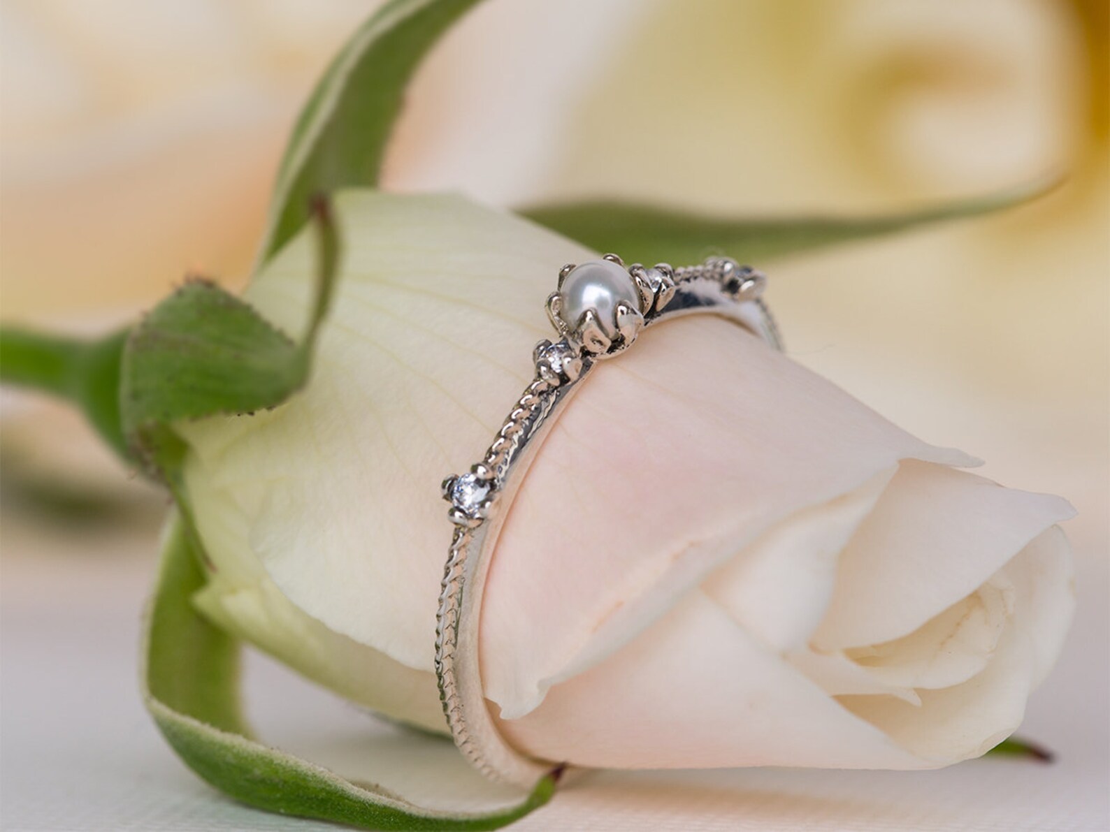 Boho Wedding Ring Boho Wedding Band Pearl Wedding Band 14K Etsy