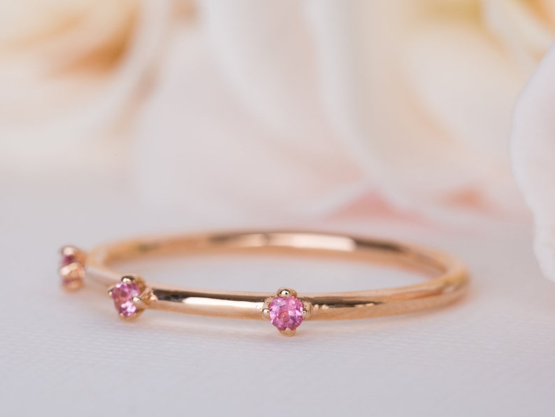 Pink Wedding Band, Pink Sapphire Ring, Pink Sapphire 14K Ring, Alternative Wedding Ring, Pink Sapphire Band, Alternative Wedding Band, 18K image 2