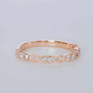 Art Deco Wedding Band Rose Gold, Dainty Diamond Ring, Delicate Diamond Ring, Vintage Inspired Wedding, 14K, 18K, Yellow Gold, White Gold image 4